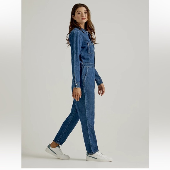 FREE PEOPLE LEE UNION-ALLS RETRO DENIM JEAN UTILITY JUMPSUIT ROMPER COVERALL XS - Picture 13 of 16